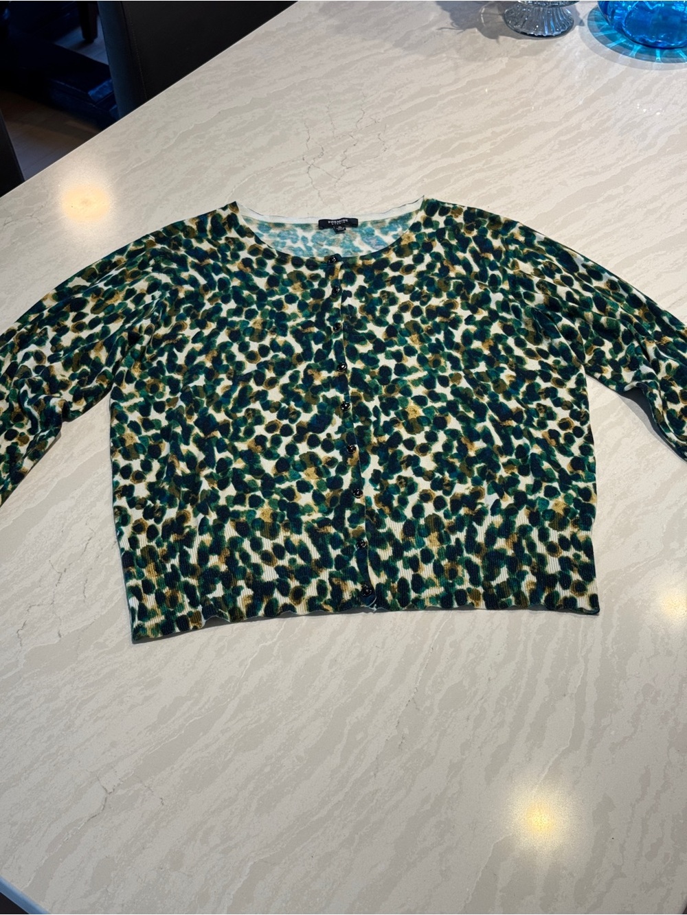 Premise Green and Dark Blue Multi-Print Crewneck Cardigan